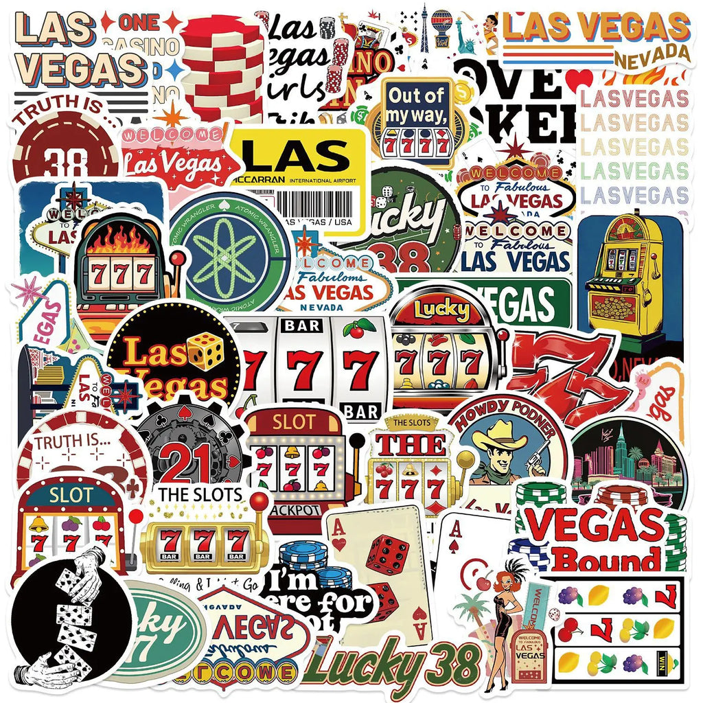 50PCS Cartoon Las Vegas Graffiti Stickers Guitar Notebook Luggage DIY Waterproof Stationery Children's Stickers