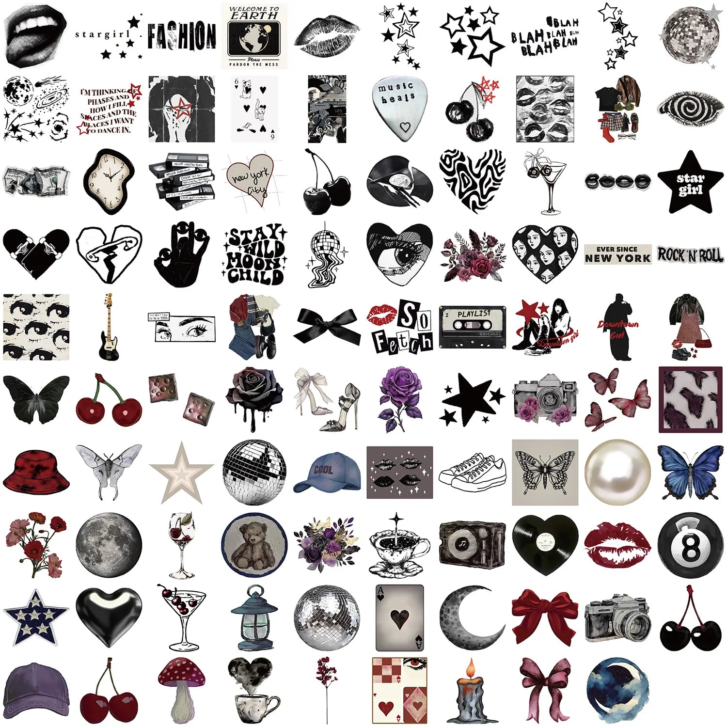 100Pcs Multi-Style Y2K Downtown Girls Stickers, DIY Decor Decals for Guitar Notebook Fridge Kids Stationery Waterproof Stickers