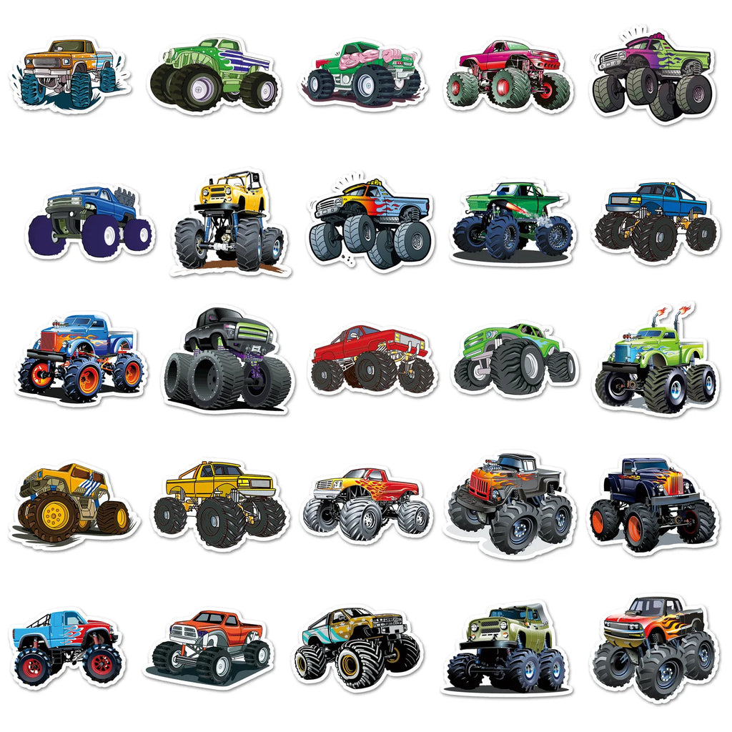 100Pcs Monster Truck Stickers Cartoon Stationery School Supplies Decorative Decals Notebook Phone Fridge Luggage DIY Sticker