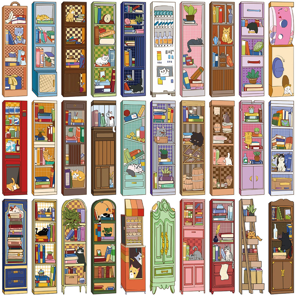 30Pcs Cartoon Cat Bookshelf Bookmarks Simple Handbooks Artistic Creative Reading Paper Bookmarks DIY