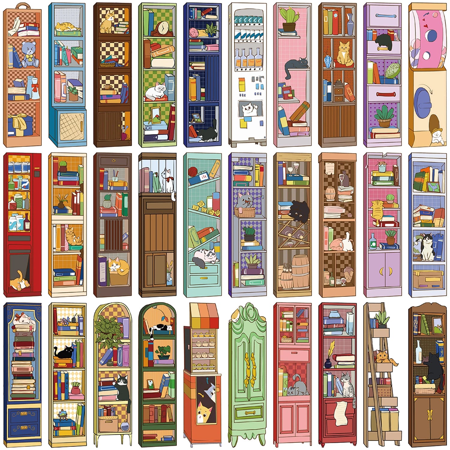 30Pcs Cartoon Cat Bookshelf Bookmarks Simple Handbooks Artistic Creative Reading Paper Bookmarks DIY