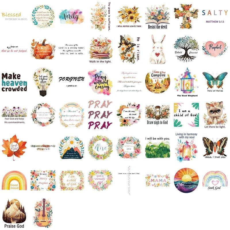 50PCS Cartoon Inspirational PET Sticky Sticker Aesthetic Tear Open DIY Children's Decoration Scrapbooking Stationery Supplies