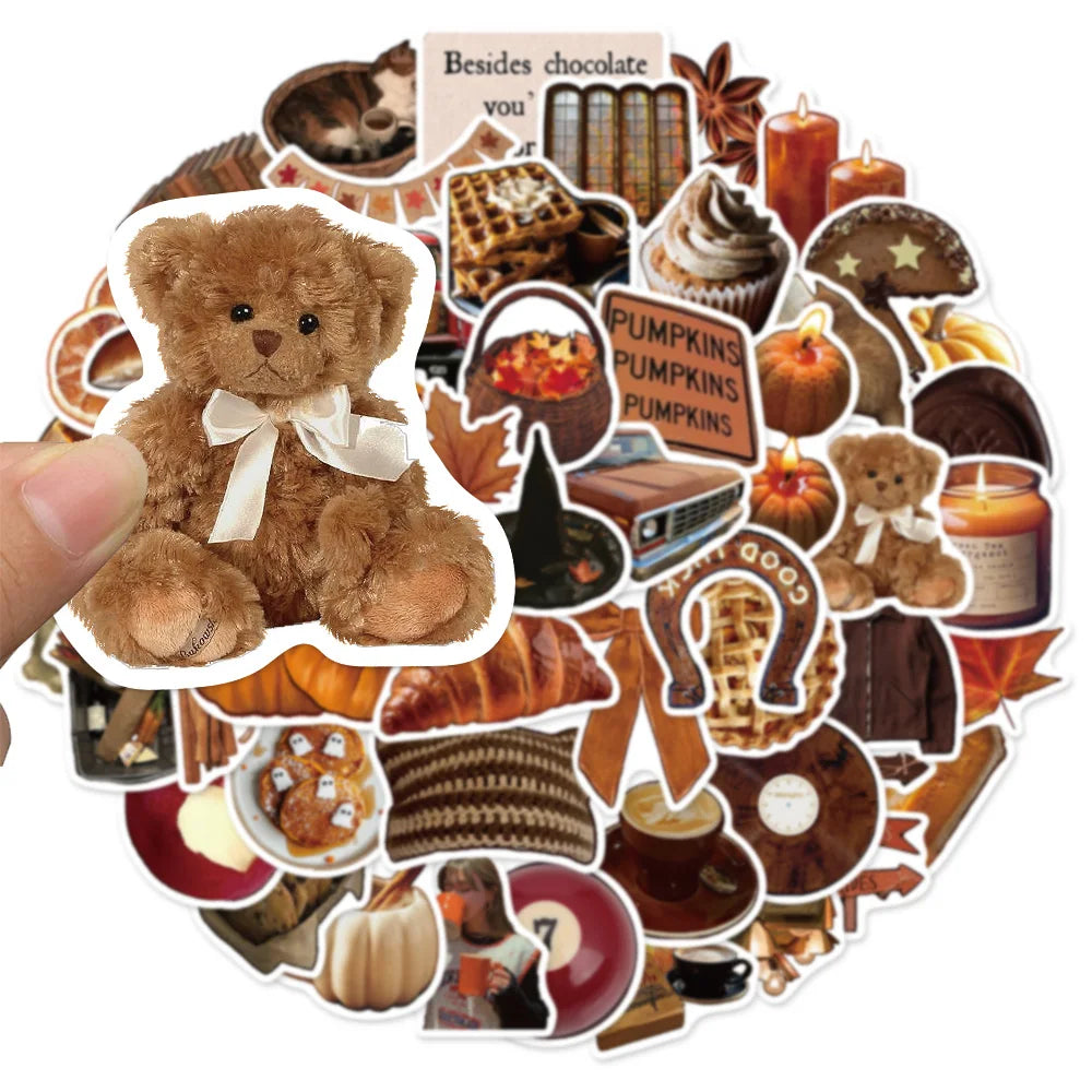53PCS Autumn Retro Simple Ins Style Stickers Creative DIY Stickers Instructions Tags Tablet PC Decorative Stickers