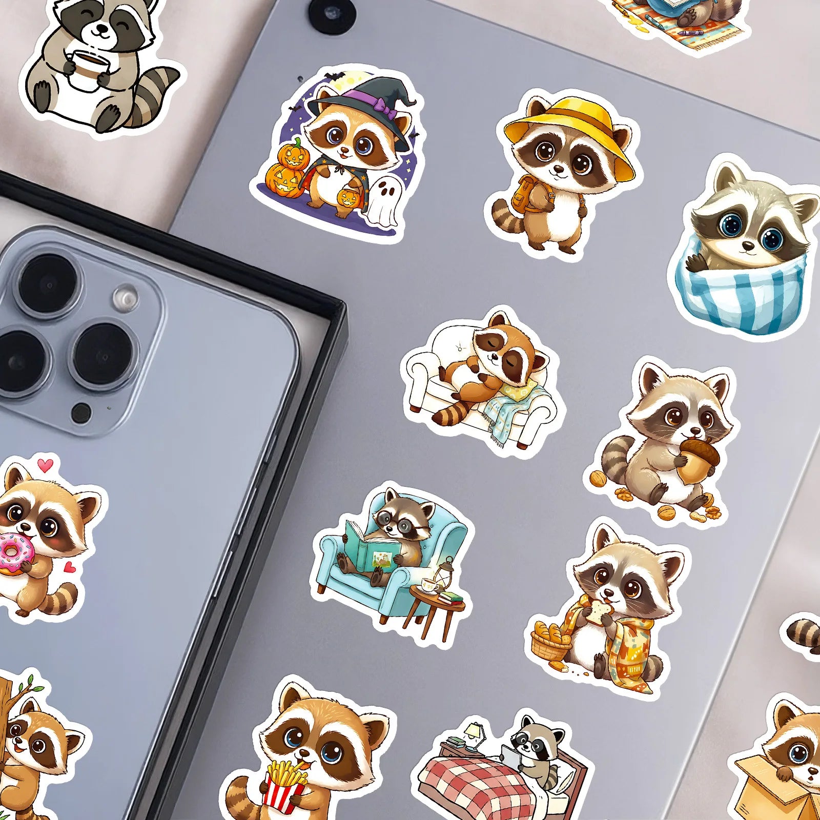 56/112 Pcs Cartoon Raccoon Theme Stickers Reusable for Reward Cup Stationery Box File Holder Desk Fridge Helmet