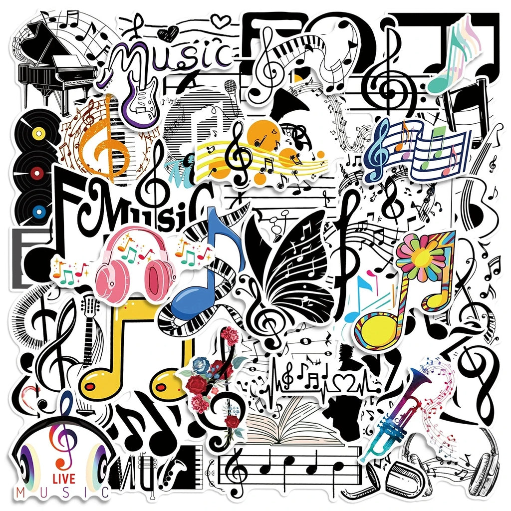 50/100PCS Music Talisman Stickers Graffiti Decor Luggage Notes Desktop Computer Scooter Guitar Waterproof Stationery Sticker