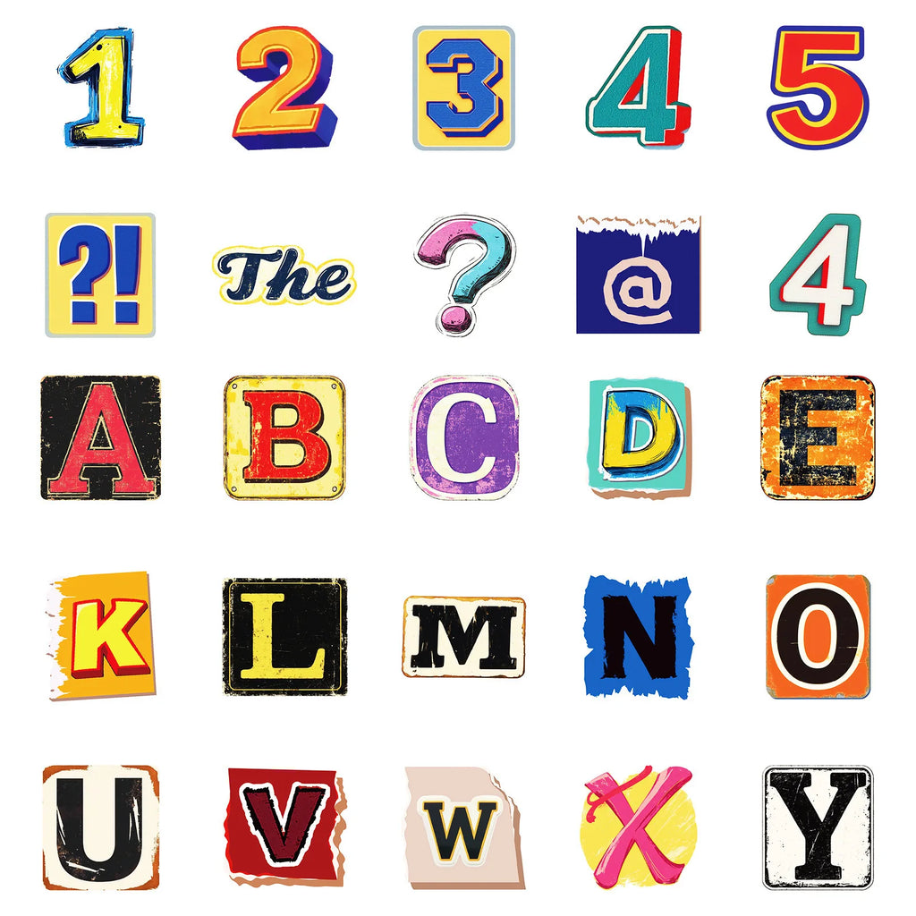 50/100PCS Retro English Alphabet Series Waterproof Decorative Stickers Creative Colorful Stationery Notebook Stickers