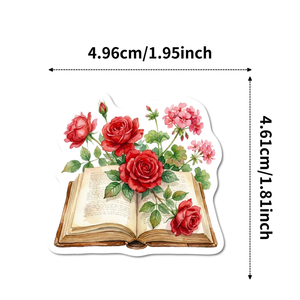 56-Pack Books & Flowers Waterproof Graffiti Stickers for Luggage Skateboards Journals And More
