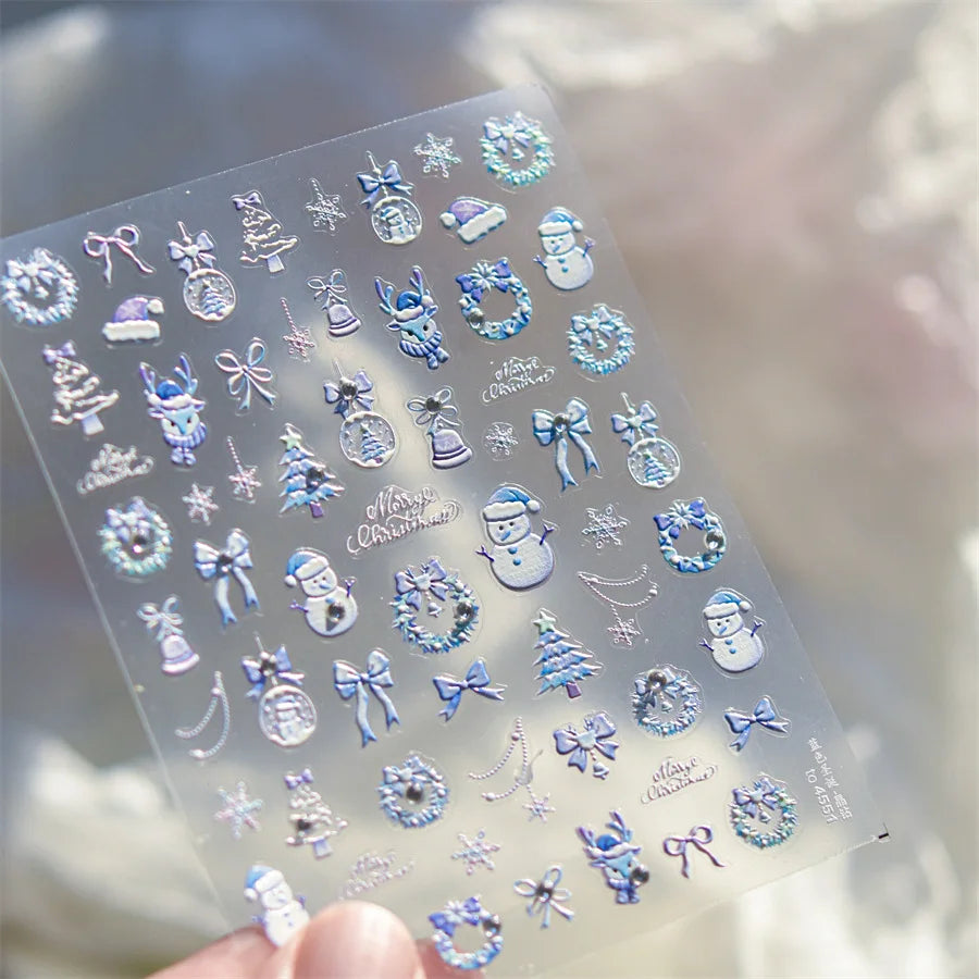 Luxury Crystal Diamond Nail Stickers 5D Cute Apple Christmas Tree Nail Decoration Stickers DIY 3D Happy New Year Manicure Decals
