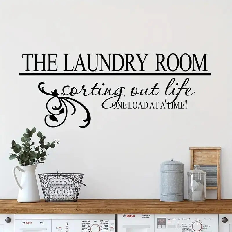 1pc Laundry Room Decals Vinyl Art Lettering Decals For Walls Peel And Stick Laundry Sign Stickers Decor 22×9IN