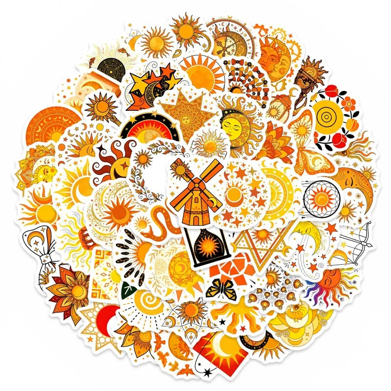 10/30/50PCS Yellow Datura Sun Sticky PVC Sticker Stationery DIY Laptop Luggage Skateboard Decoration Scrapbooking for Kids