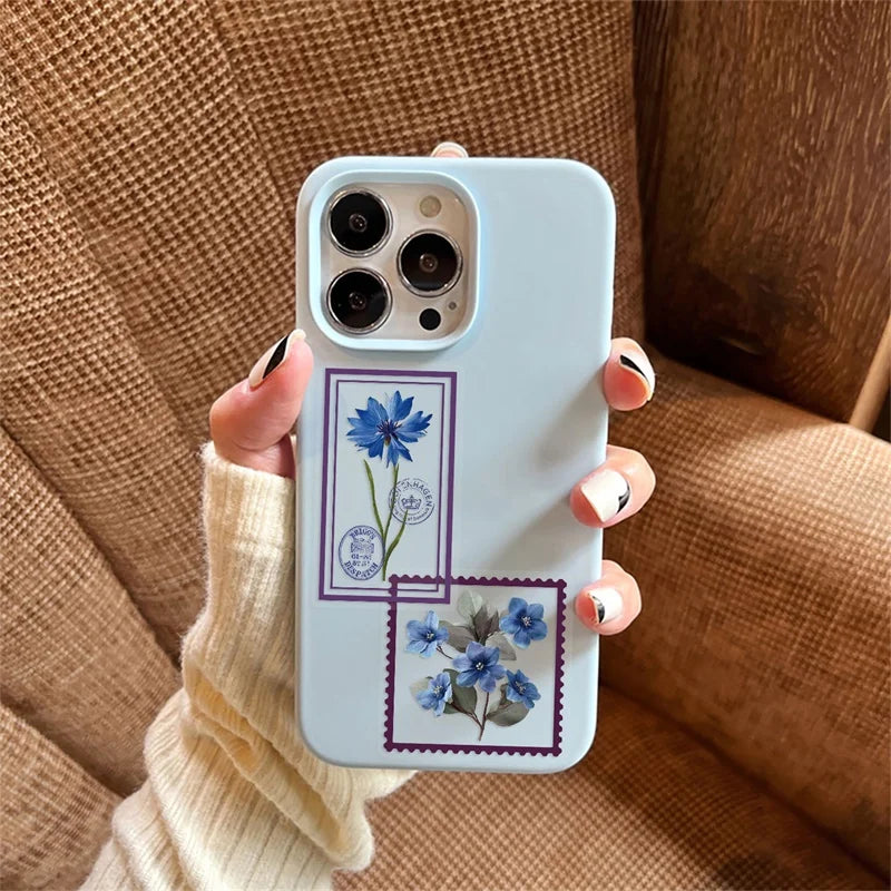 50PCS Cute Blue Purple Flower PET Phone Sticker Aesthetic Tear Open Colored Decoration DIY Laptop Luggage Graffiti Decals