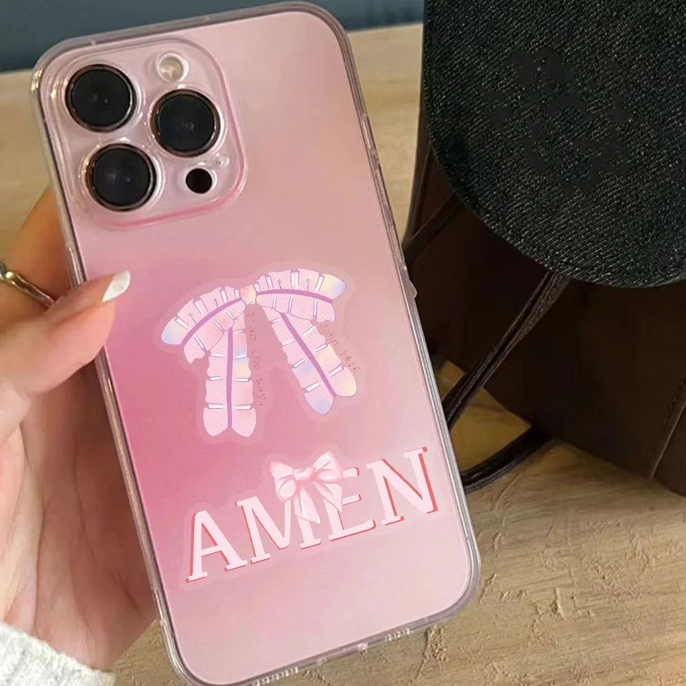 50PCS Pink Bow English Inspirational Series PET Stickers DIY Phone Case Laptop Tablet Toy Stickers