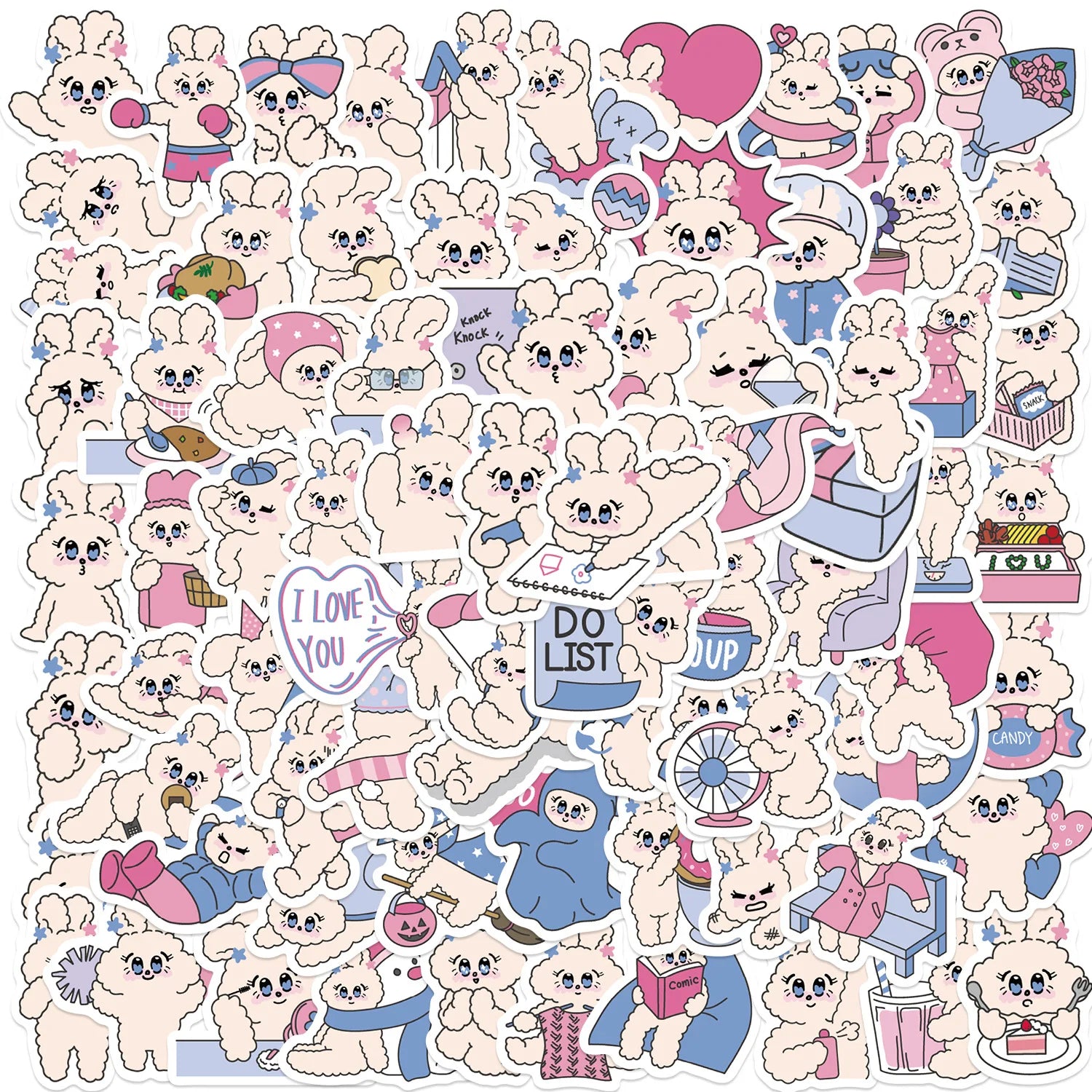 90/180PCS Cute Candy Rabbit Graffiti Stickers Guitar Notebook Luggage DIY Waterproof Stationery Pen Holder Stickers