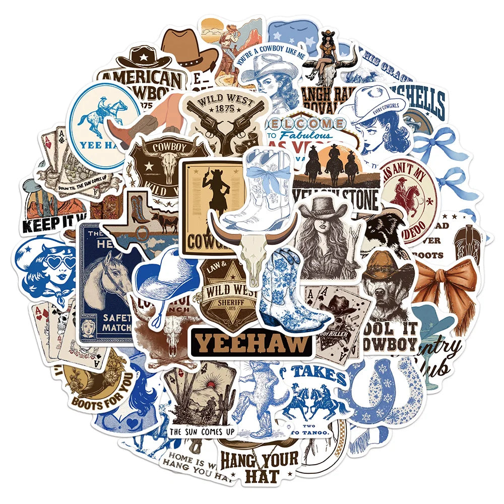 50PCS Creative Blue Brown Cowboy Graffiti Stickers DIY Luggage Laptop Tablet Speaker Decorative Wall Stickers Gift Stickers