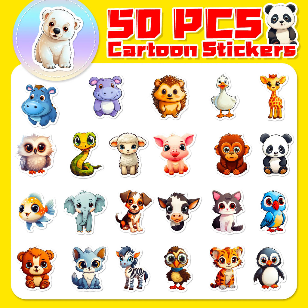50pcs large eyed animal stickers new cartoon cute natural small animal graffiti stickers children's toys