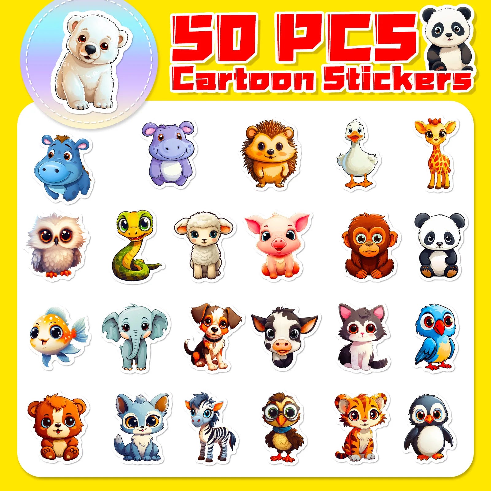 50pcs large eyed animal stickers new cartoon cute natural small animal graffiti stickers children's toys