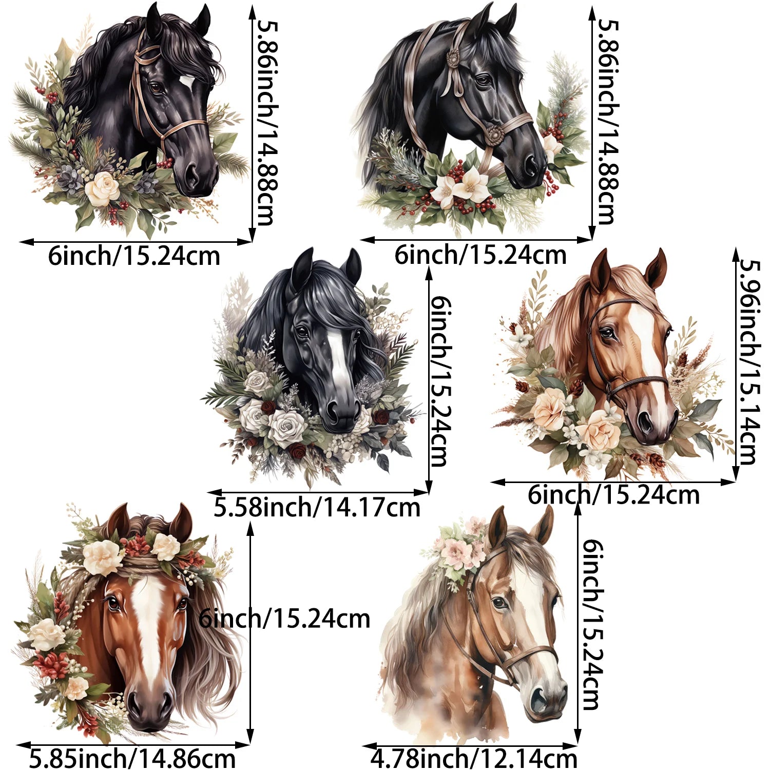6 sheets chestnut pony flower DIY theme hot stamping stickers T-shirt heat transfer DIY clothing, washable heat transfer sticker