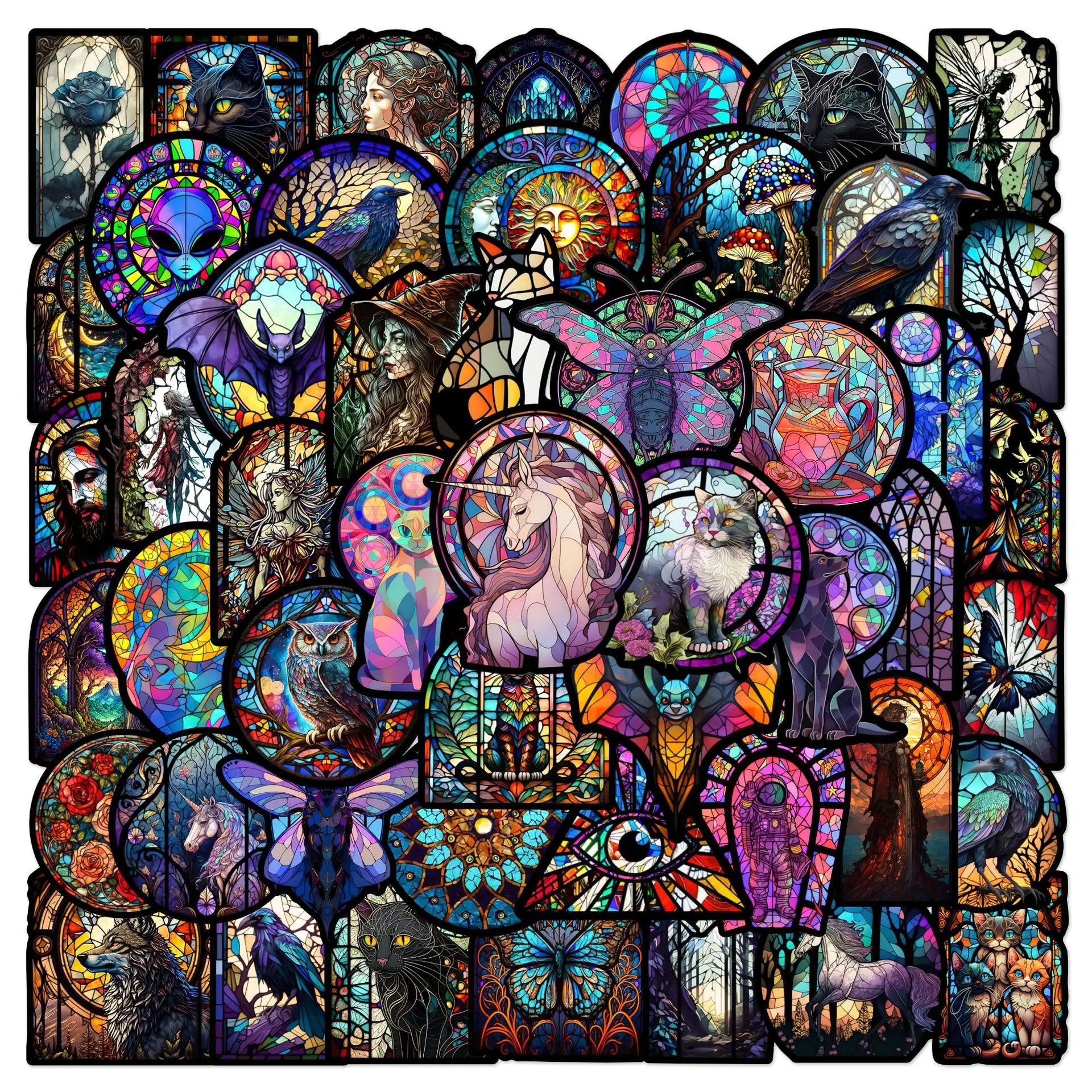 50 Pcs Colorful Glass Style Graffiti Stickers For Suitcases, Skateboards, Helmets, Water cups, Phone Cases Decor Stickers