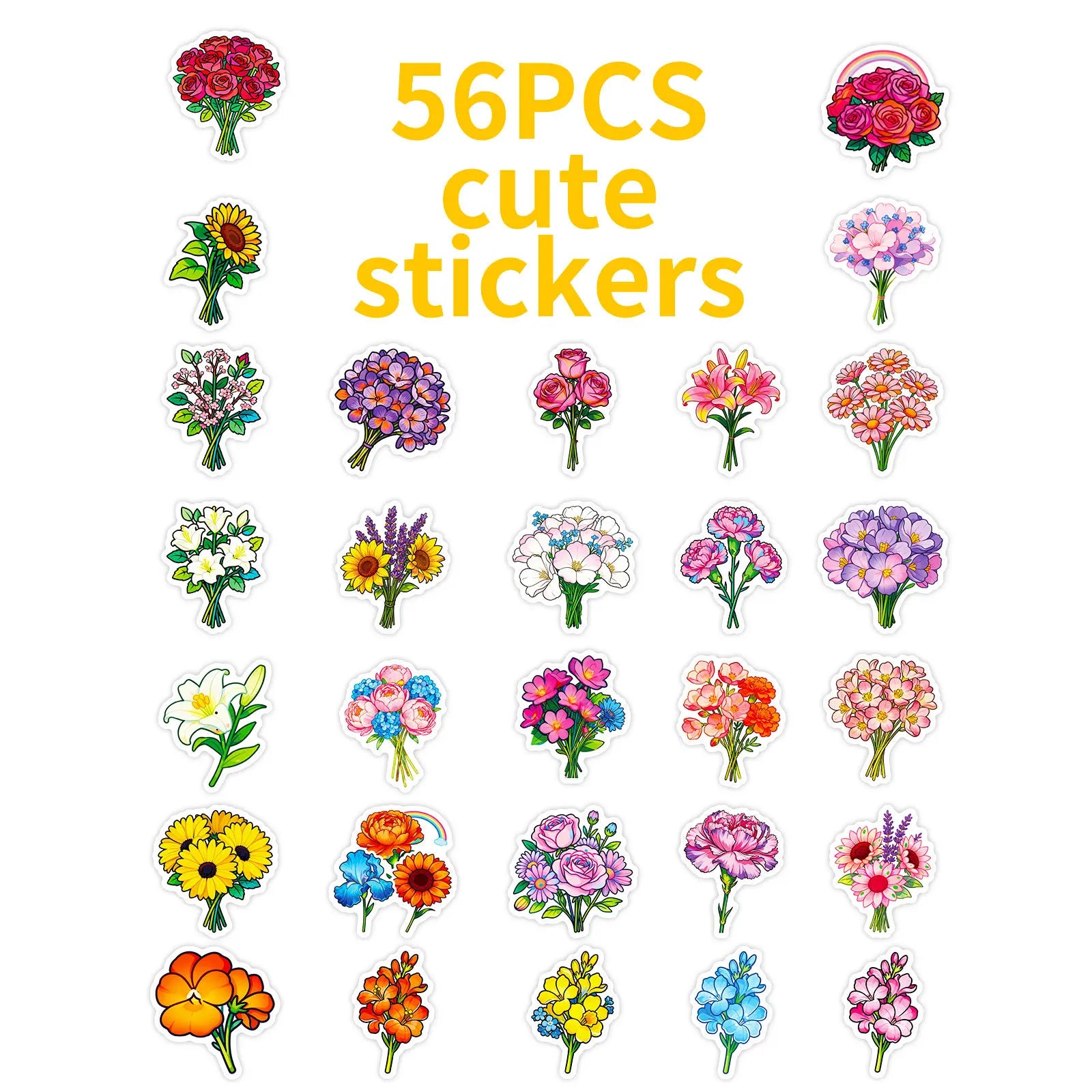 50/100 Pcs Colorful Floral Flower Plant Theme Stickers for Phone Vase Scrapbook Stationery Box Printer Cup Removable Decals