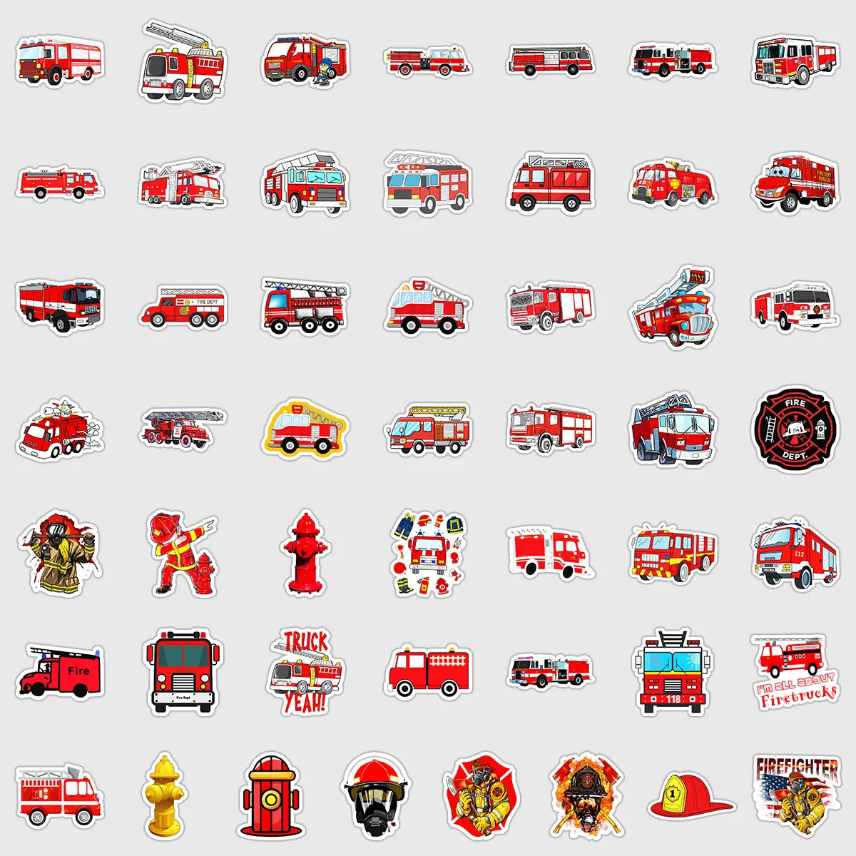 50/100PCS Fire Truck Graffiti Stickers, Car Phone Handcup Decorative Stickers, Notebook Handbag Waterproof Stickers