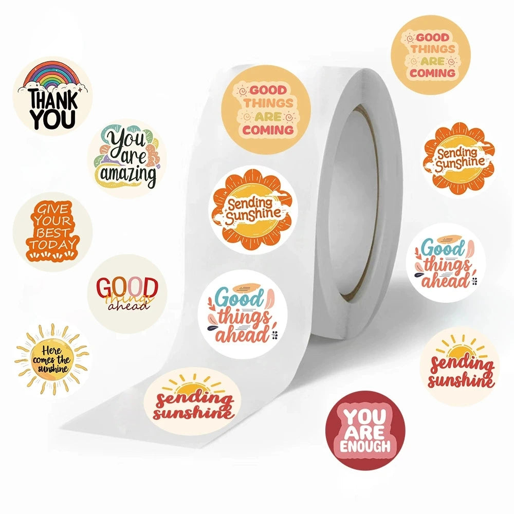 500PCS Roll Stickers Sunshine Phrase Stickers Decorative Envelope Reward Stickers