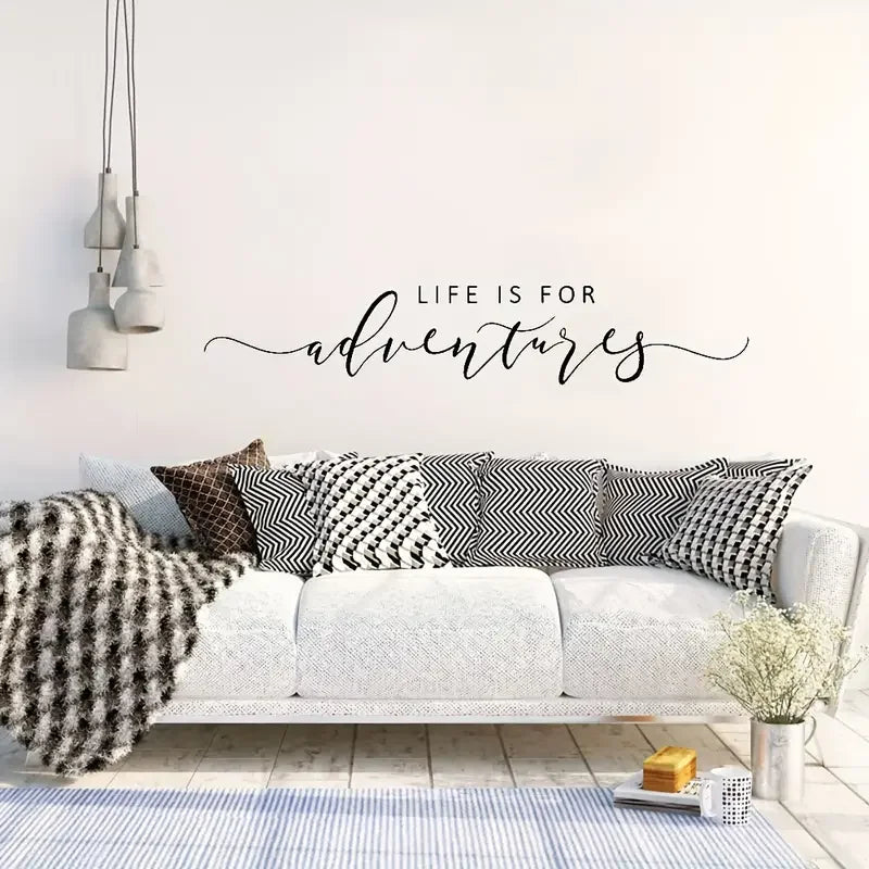1pc Lettering Wall Sticker, Life Is For Adventures Wall Decal, Inspirational Quote Vinyl Wall Decor, Travel Quotes Decoration