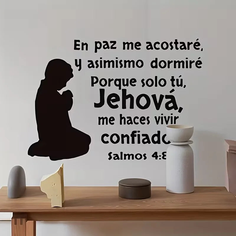 Black Boy Side Shadow Prayer English Wall Sticker, Decorate Hotel, Homestay, Office, Bedroom, Living Room, Kitchen, Dining Room,