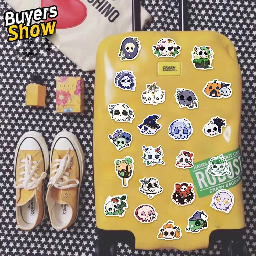 60PCS Halloween Funny Skull Sticker Manual Computer Scrapbook Refrigerator Guitar DIY Creative Aesthetic Toy Sticker