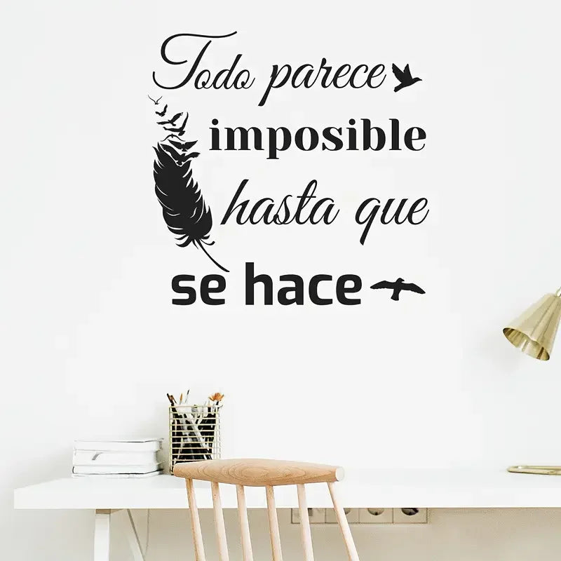 1pc Spanish Inspirational Quote Wall Decal - "Todo Parece Imposible Hasta Que Se Hace" Vinyl Peel & Stick Removable Art with Fea