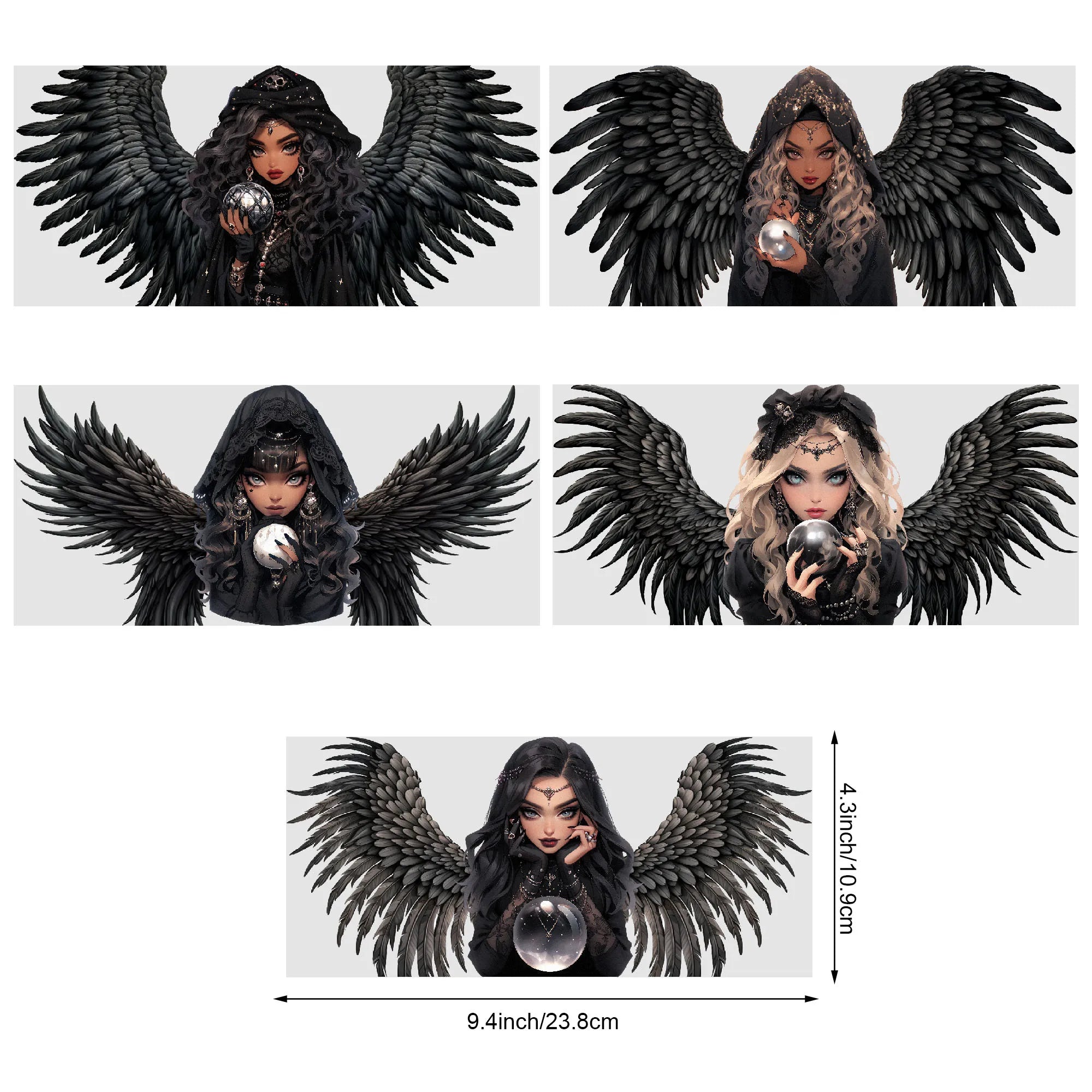 5 Sheets Dark Witch UV DTF Glass Cup Wrap Transfer Stickers, DTF Transfer Stickers, Waterproof Wipe Transfer Stickers