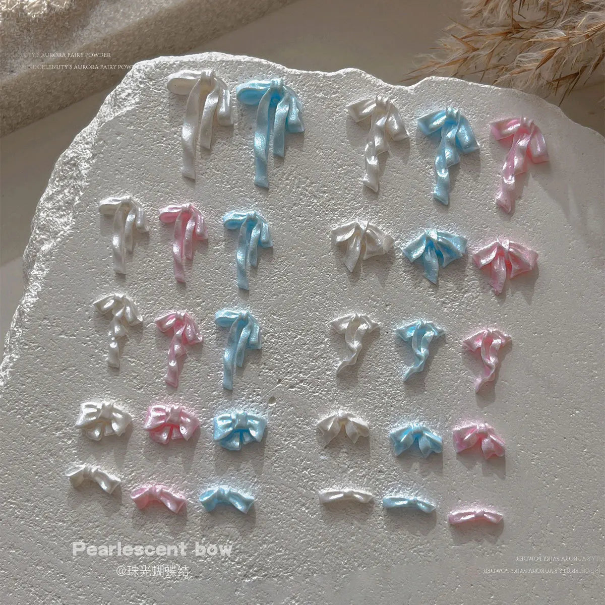 20pc Cute Pearlescent Soft Carving Ribbon Bow Nail Charms 2-21mm Mix Kawaii Bowknot Nail Rhinestones 3D Resin Manicure Accessory