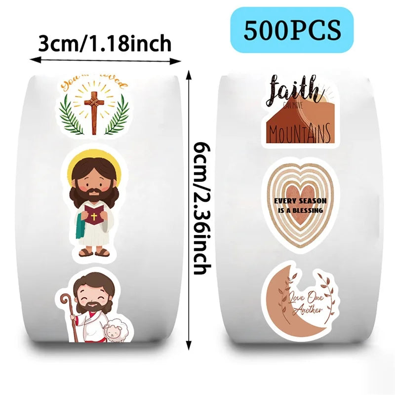 500PCS Kawaii Jesus Christ Sticky Paper Sticker Labels Thank You Sticker Sealing DIY Decoration Scrapbooking Supplies for Kids