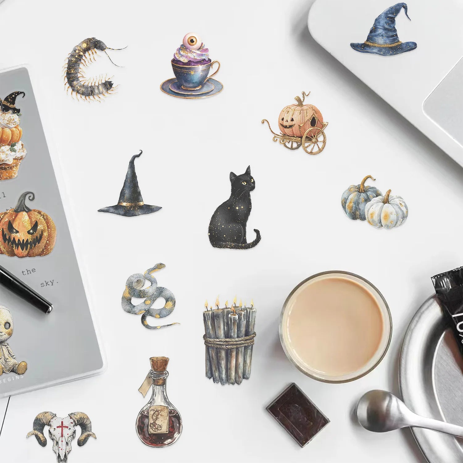 50/100PCS Waterproof Transparent PET Cartoon Retro Magic Watercolor Stickers for Decorative Guitar Notebook Stationery