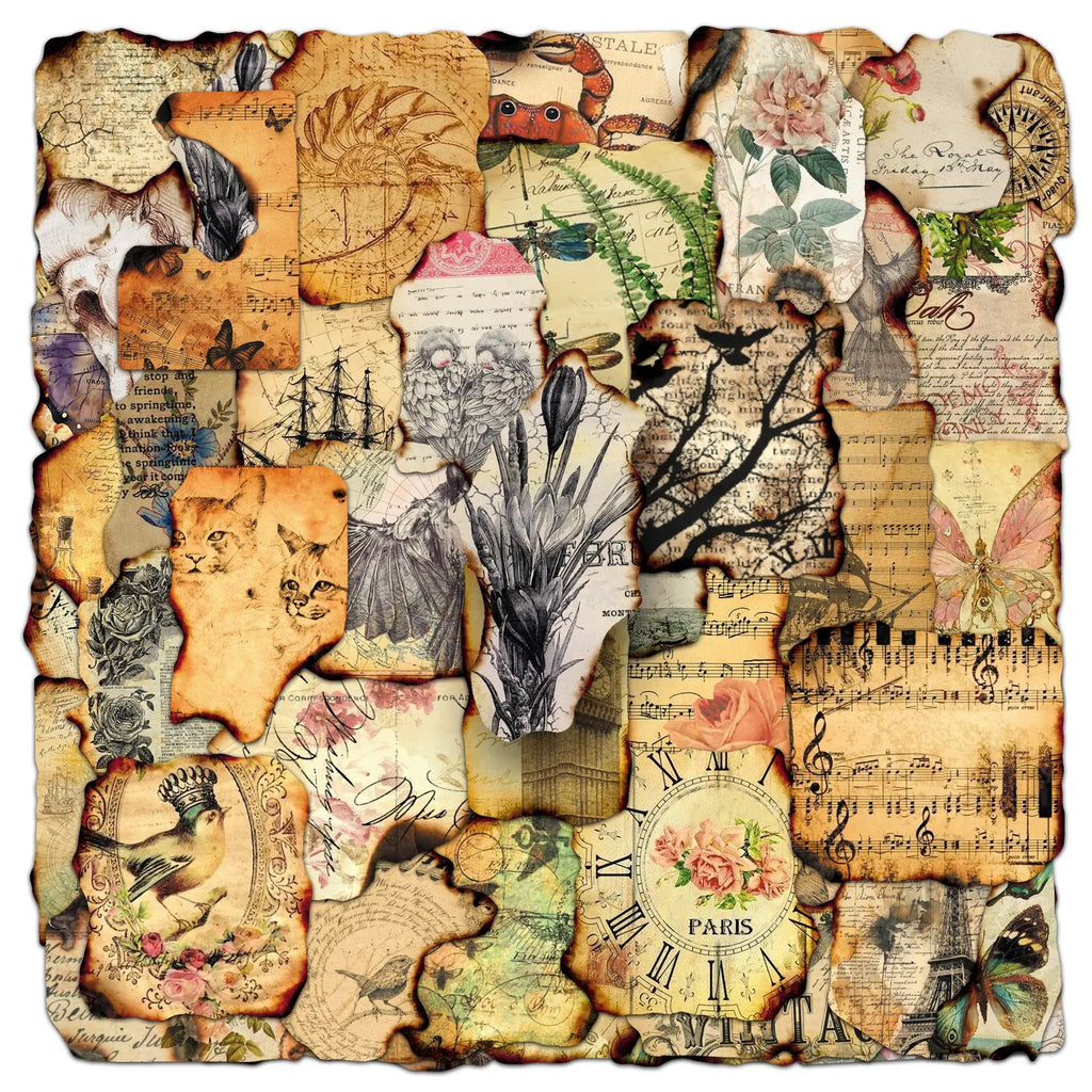 50/100PCS Retro Burning Trace Stickers Creative Paper Fragments Stationery DIY Notebook Stickers