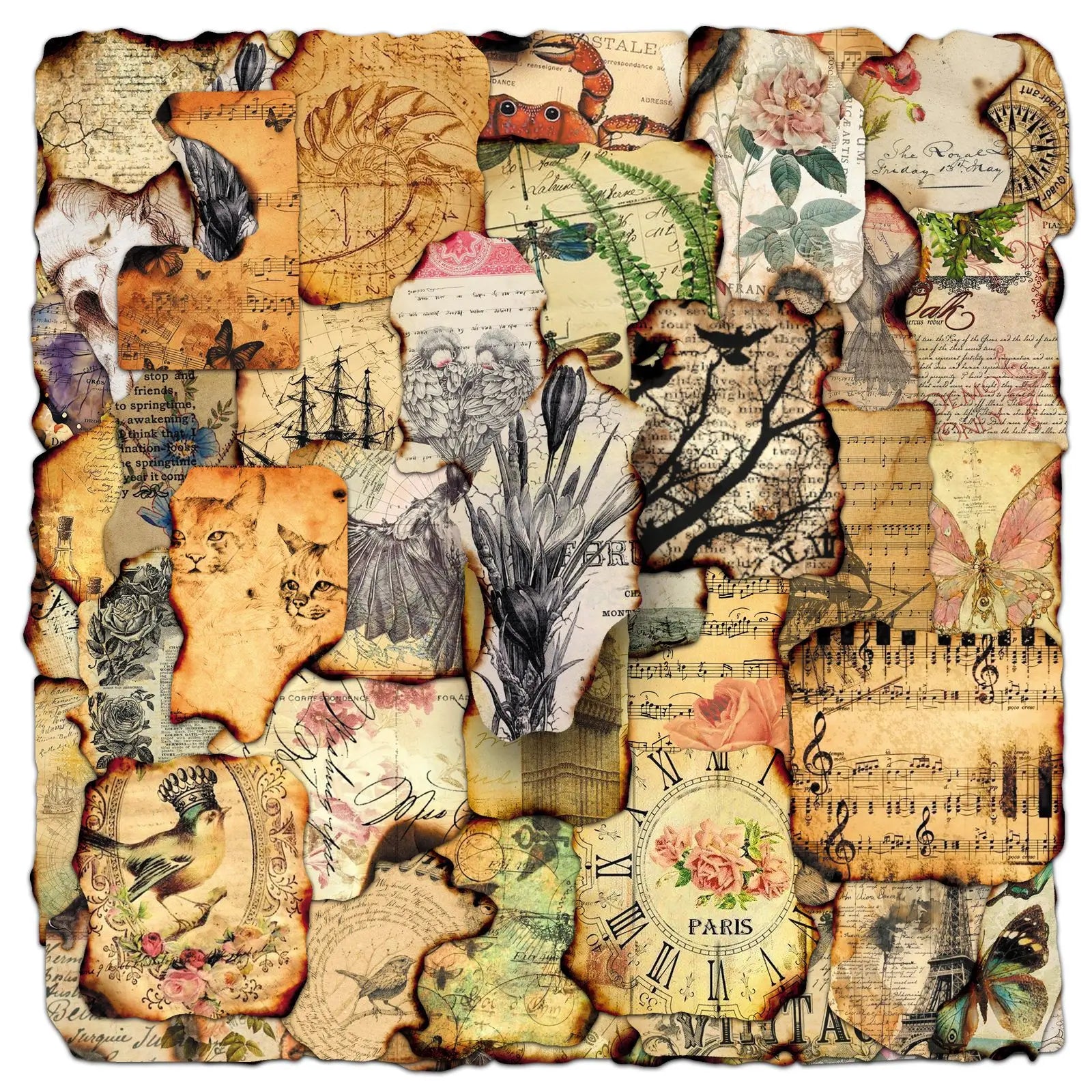 50/100PCS Retro Burning Trace Stickers Creative Paper Fragments Stationery DIY Notebook Stickers