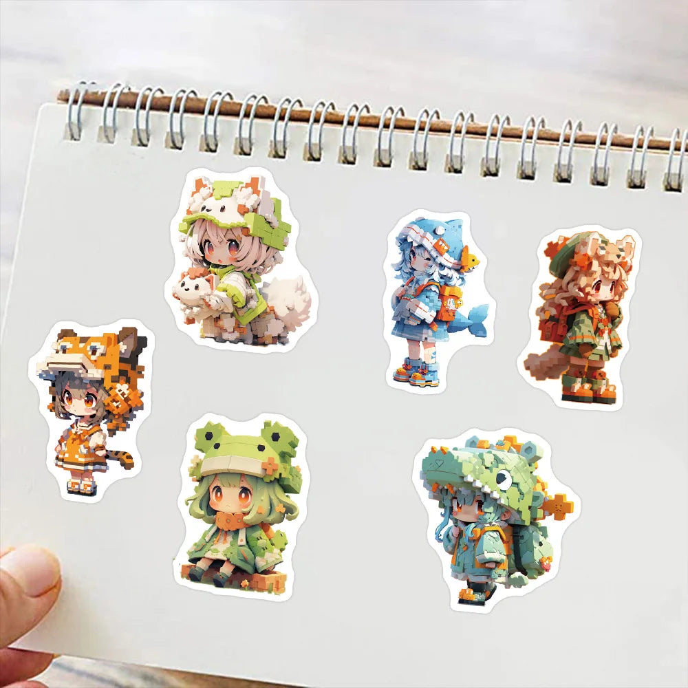 50/100PCS Pixel Style Girl Graffiti Stickers Personalized Decoration Guitar Notebook Luggage Stationery DIY Waterproof Stickers