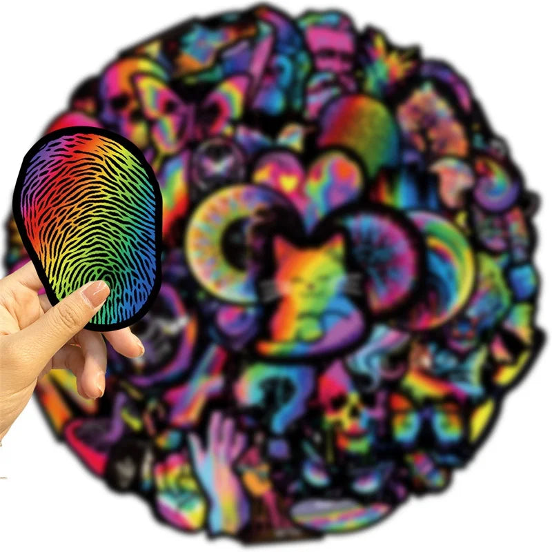 10/30/50PCS Black Edged Rainbow PVC Sticker Aesthetic Children's Decoration Scrapbooking Stationery School Supplies for Kids