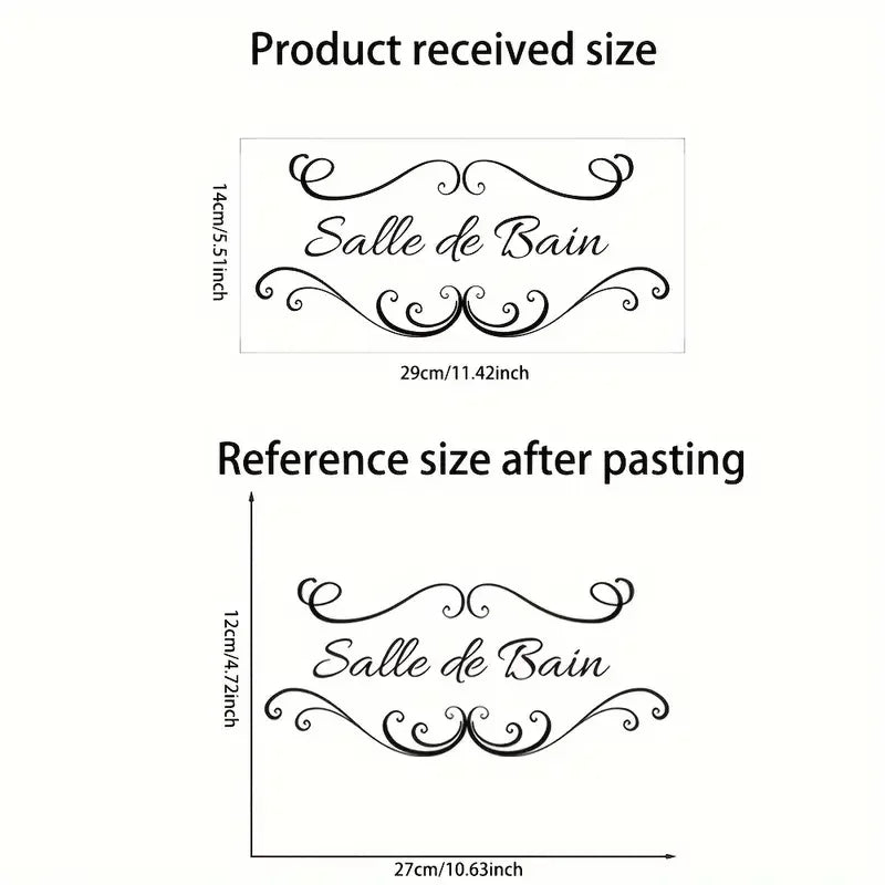 1pc French "Salle de Bain" Vinyl Door Decal - Contemporary Style, Removable Bathroom & Restroom Wall Sticker with Elegant Laurel
