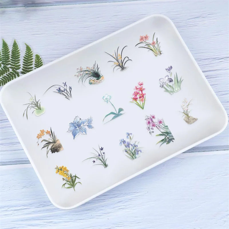 50PCS Kawaii Orchid PET Sticky Sticker Aesthetic Tear Open DIY Decoration Scrapbooking School Stationery Supplies for Kids