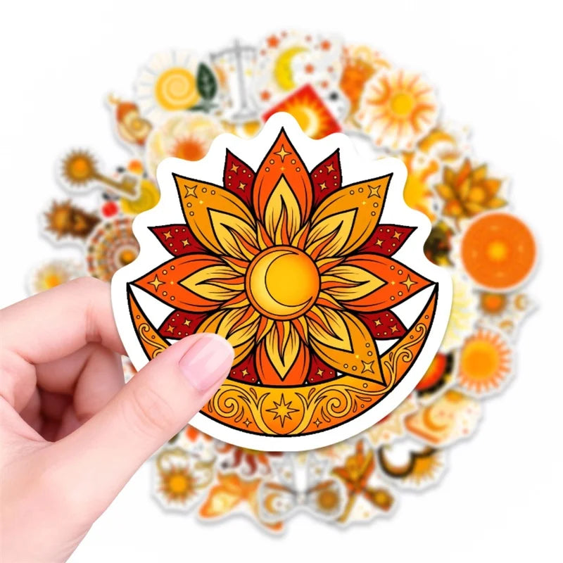 10/30/50PCS Yellow Datura Sun Sticky PVC Sticker Stationery DIY Laptop Luggage Skateboard Decoration Scrapbooking for Kids