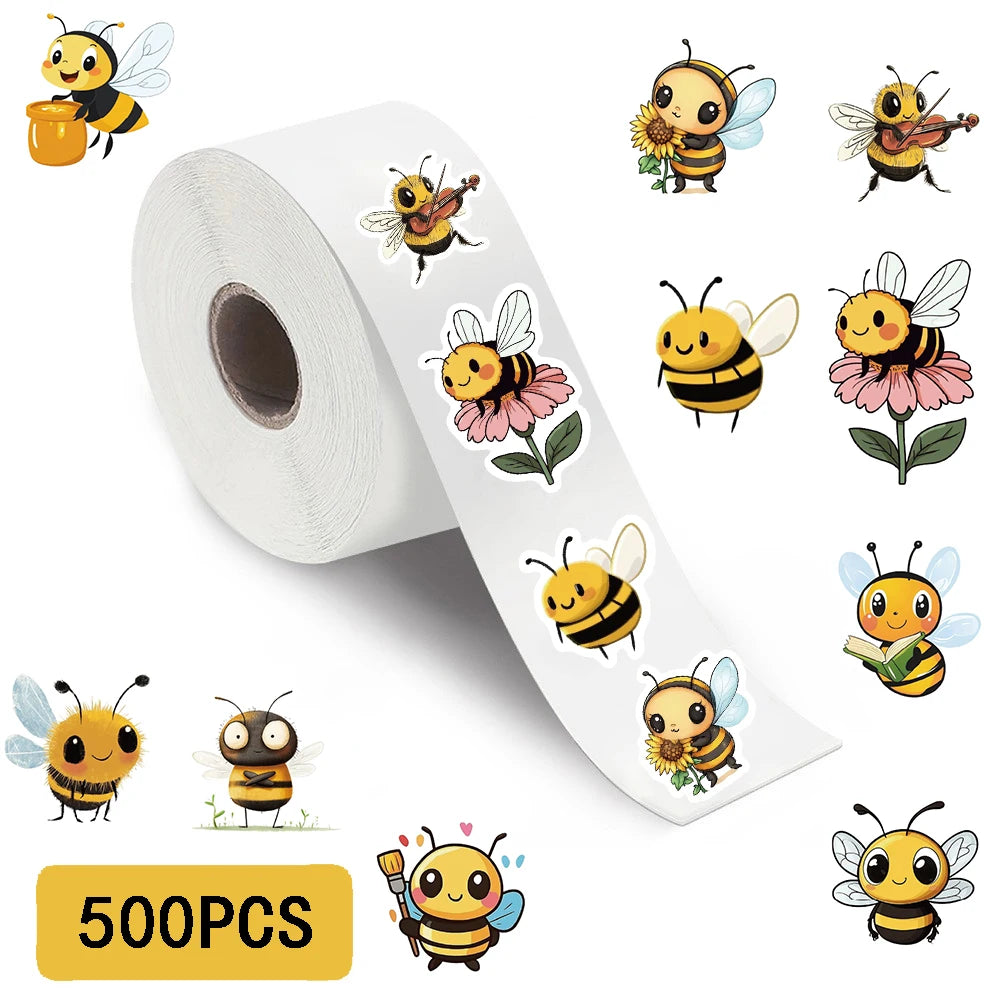 500PCS Cute Bee Roll Stickers Nostalgia Skateboard DIY Laptop Luggage Phone Scrapbooking Room Gift Modern Home Decoration ﻿