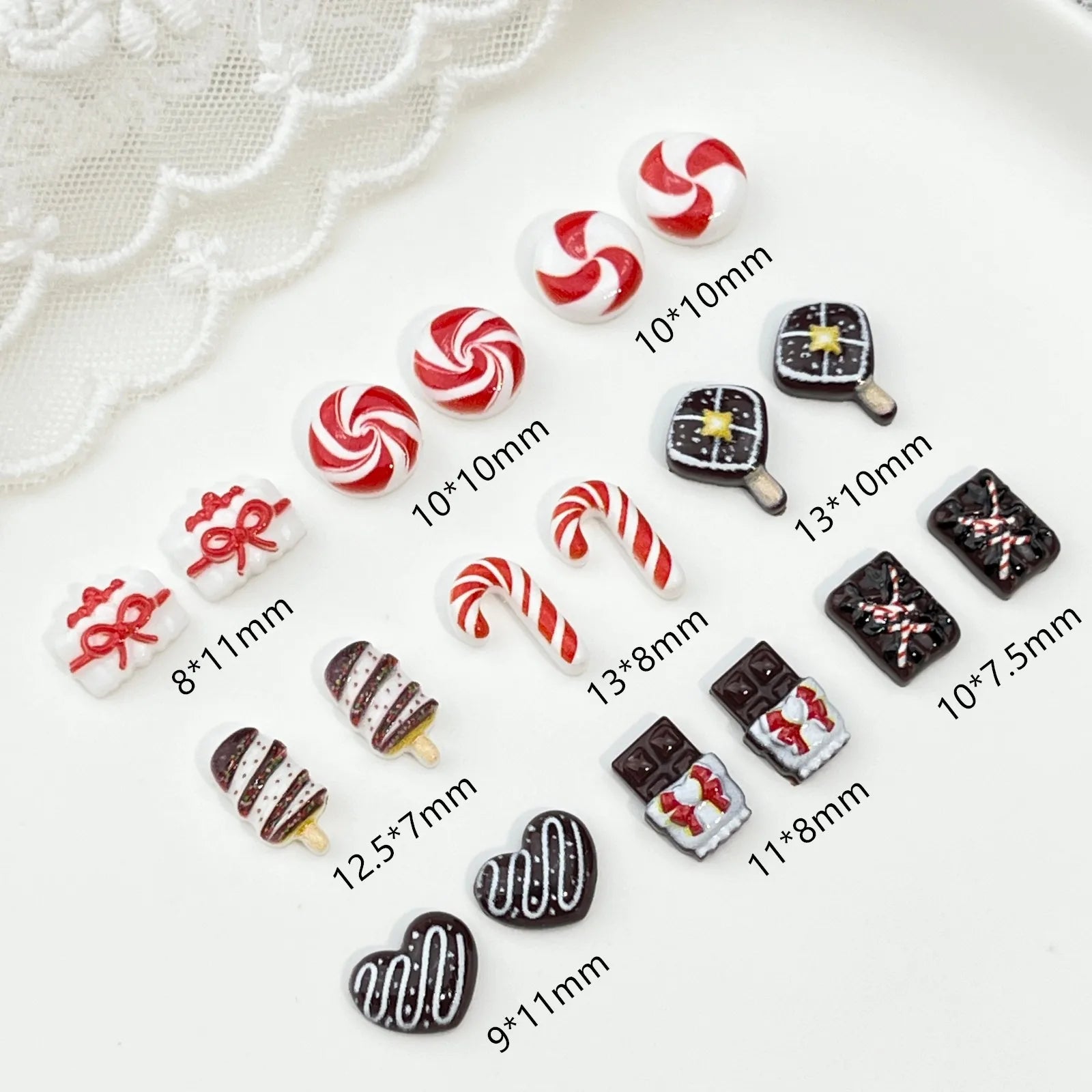 10pc Christmas Chocolate Candy Nail Charms Cute Simulation Series Food Play Cake Nails Accessories DIY Rhiestones Nails Decorati