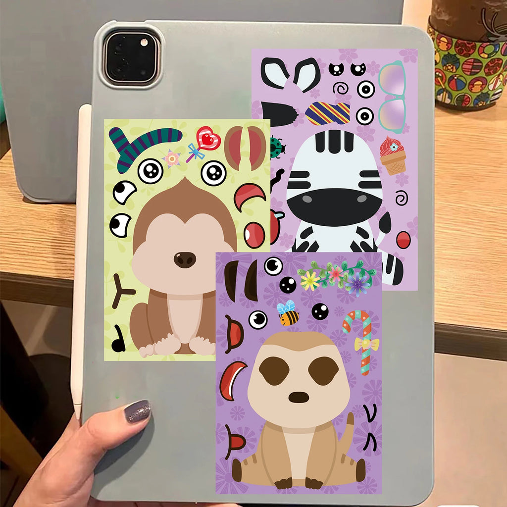8Pcs Animal Expressions Collage Laptop Phone Living Room Skateboards Waterproof Bicycle Aesthetic Luggage Landscape Decals