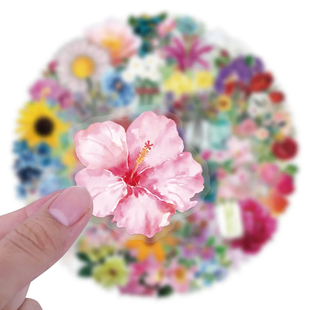63/126PCS Transparent PET Flower Personalized Graffiti Stickers for Luggage, Water Cups, Scooter Stickers