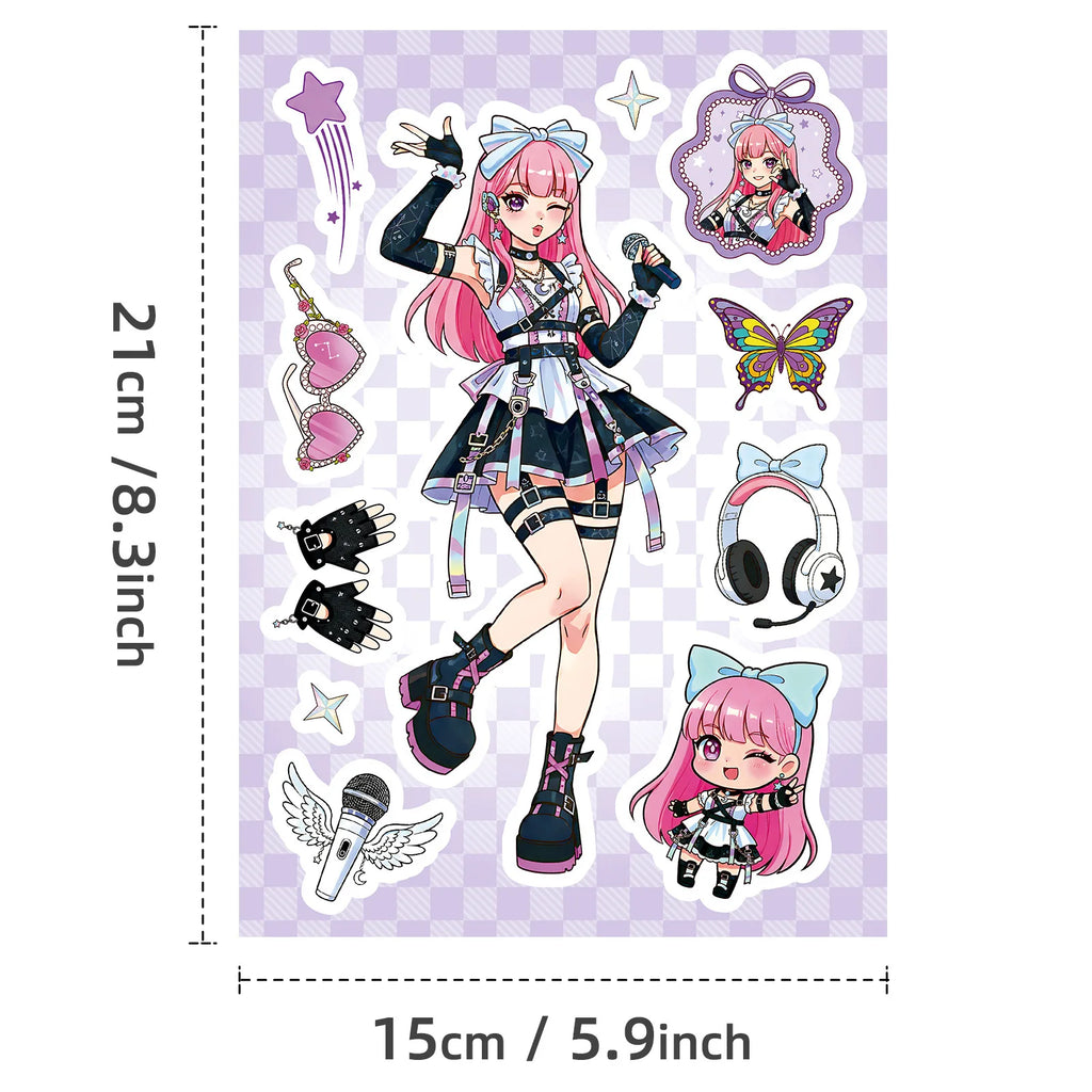 6/12/18Pcs Anime Idol Girl Make A Face Puzzle Stickers, Creative Stationery Decals for Desk Wall Notebook Room Decor