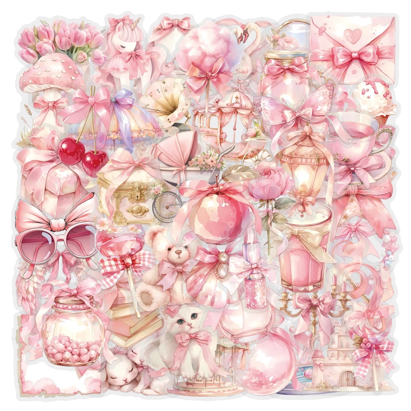 62/124 PCS Transparent Pink Personalized Graffiti Stickers for Luggage Water Cups Scooter Stationery Notebook DIY Stickers