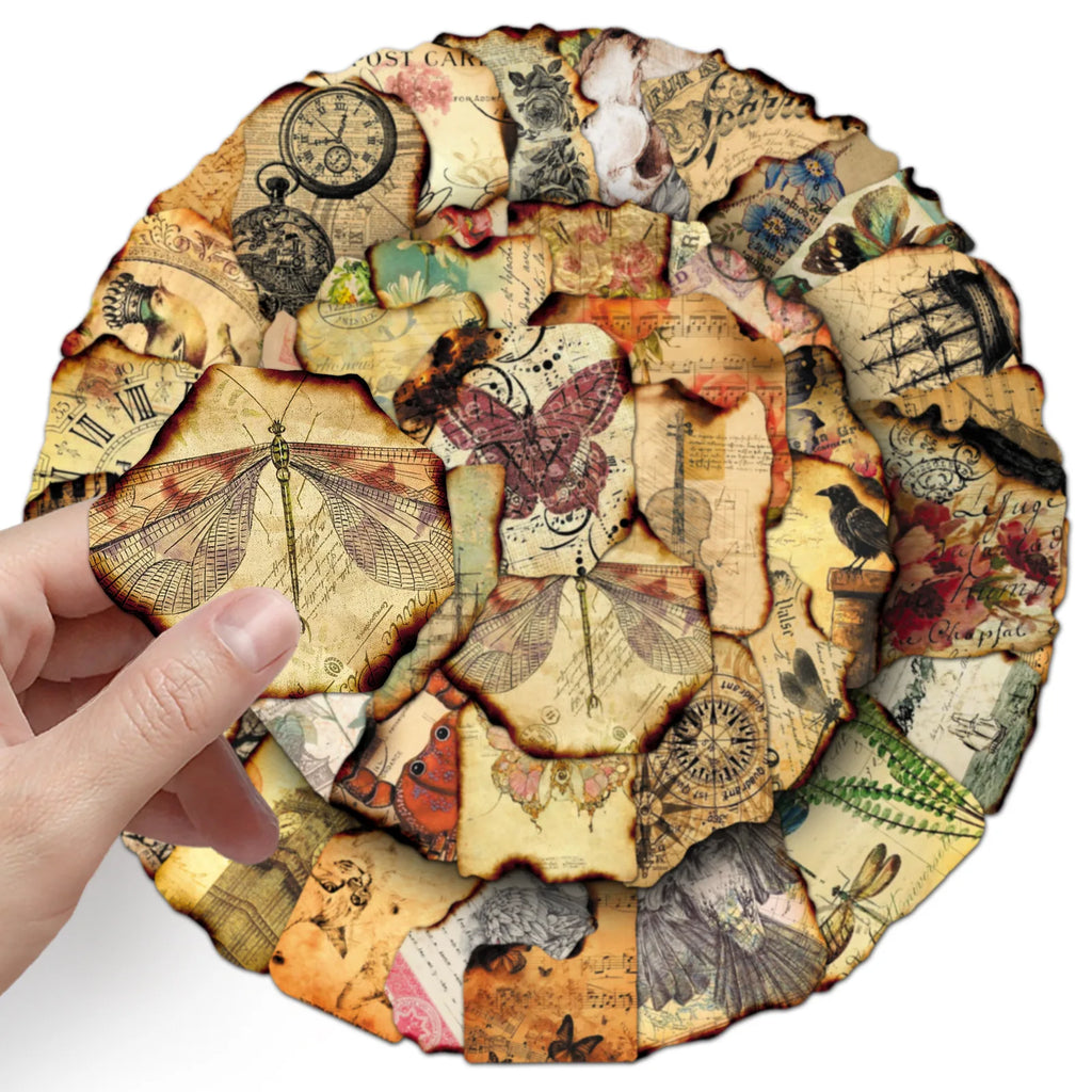 50/100PCS Retro Burning Trace Stickers Creative Paper Fragments Stationery DIY Notebook Stickers