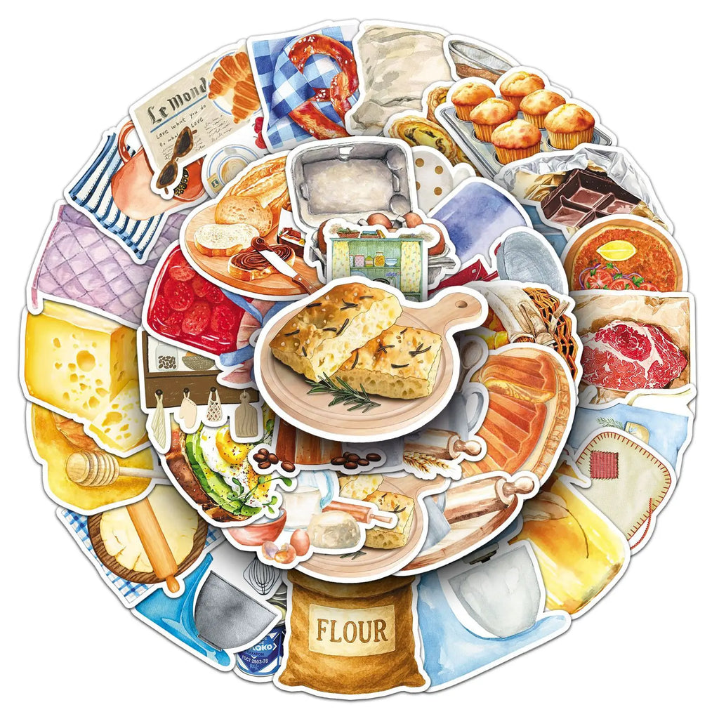 50Pcs Kitchen Baking Cartoon Food Doodle Stickers Stationery Laptop Phone Guitar Fridge Water Cup Skateboard DIY Sticker