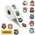 500Pcs/roll Kawaii Cartoon Owl Sticker Creativity Notebook Aesthetic Cute Bird Luggage Motorcycle Notebook Laptop Stickers