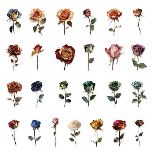 10/30/50 PcsTransparent PET Dried Rose Stickers Handbooks Luggage Decoration Stickers Phone DIY Decoration Stationary Notebook